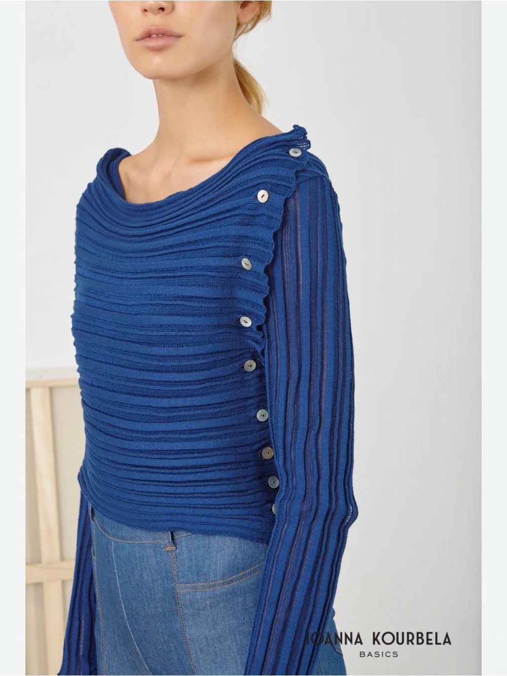 Archetypes 5001 Cardigan by IOANNA KOURBELA Berry Blue Ribbed Button Side